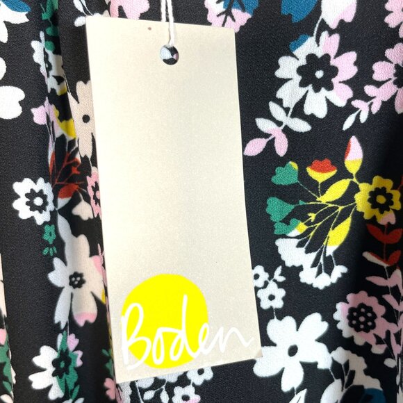 BODEN Keira Shift Dress 8 US Statement Floral Print Black Blouson Sleeves NEW - Picture 9 of 14